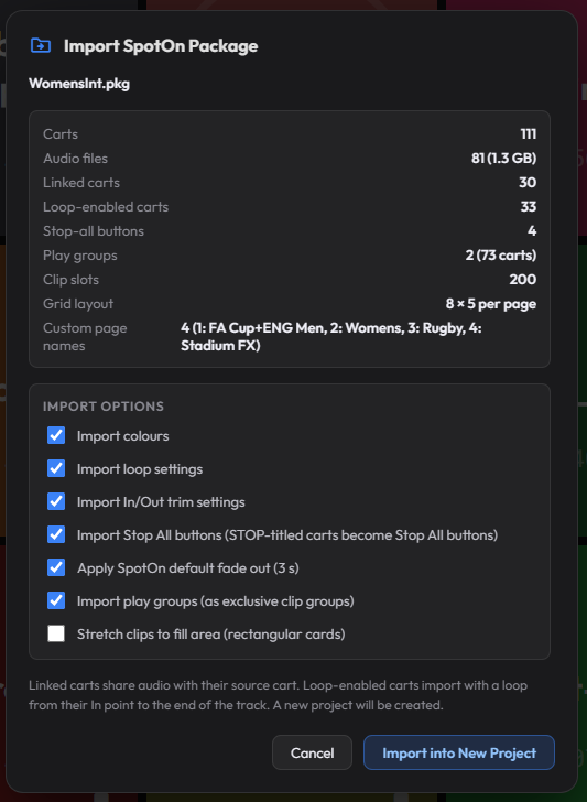 Callie can import SpotOn Packages - transferring couldn't be easier!